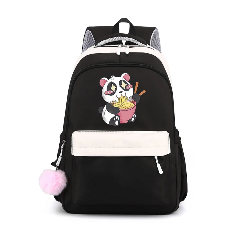 Zaino modello simpatico panda che mangia Ramen Nuova borsa da scuola casual di grande capacità Zaini scolastici panda carini