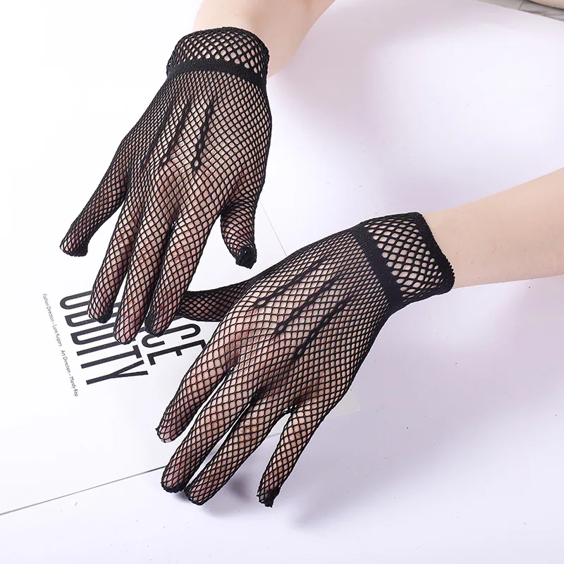 Women Lace Fishing Net Mesh Thin Sexy Cosplay Solid Lolita Gloves Drive Cycling Soft Etiquette Pole Dancing Fashion Personality