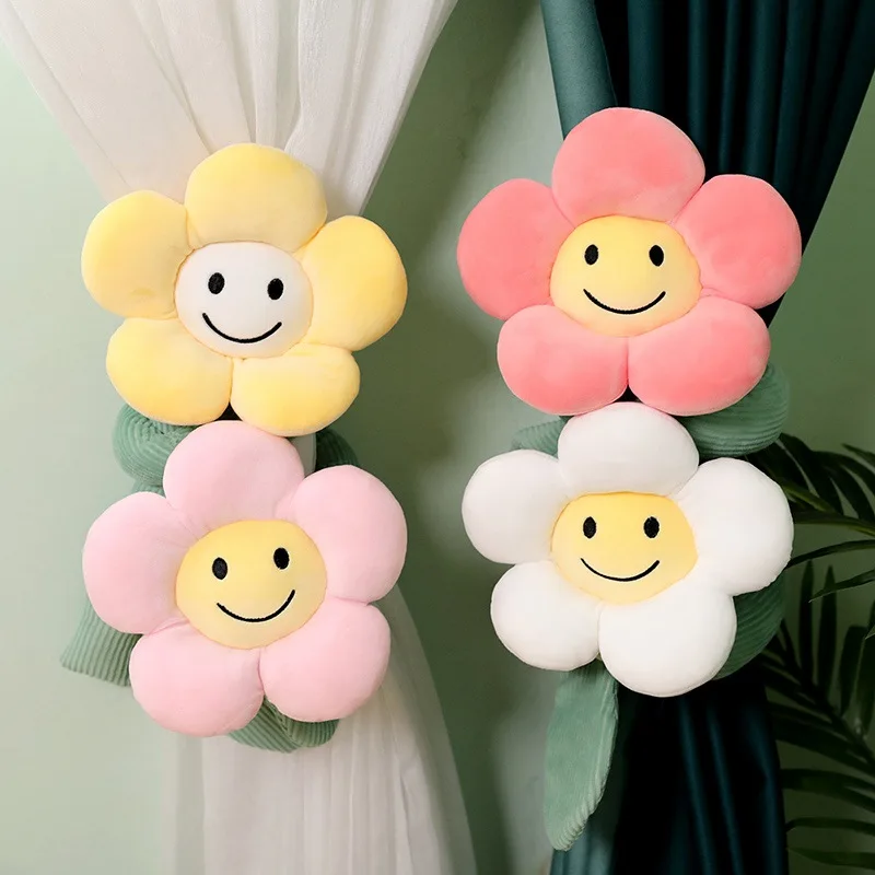 Fresh Smile Flower Plush Curtain Tieback Holder Hooks Tie Backs Children Room Home Decoration Curtain Button Sunflower Plant