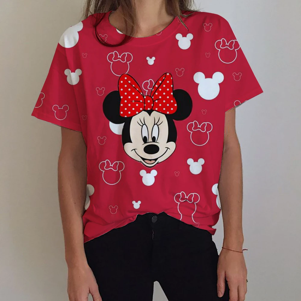 

Disney Print Tees Casual Street Tops Mickey Mouse Woman Clothing Summer 2025 Short Sleeve Women's T-Shirt