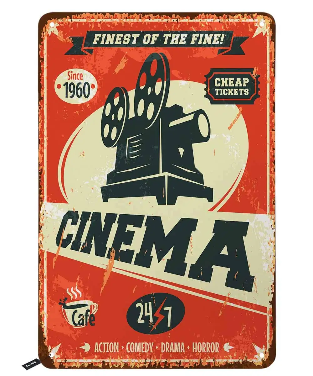 Swono Cinema Blechschilder,Finest of The Fine Movie auf orangefarbenem Hintergrund, Vintage-Metallblechschild für Männer und Frauen, Wanddekoration für Bars, Re
