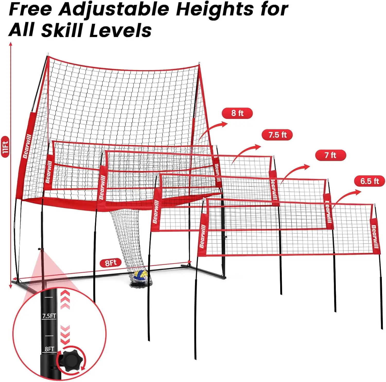 Volleyball Training Equipment, Volleyball Practice Net Station Update Freely Adjustable Height Volleyball Net for Backyard Indoo