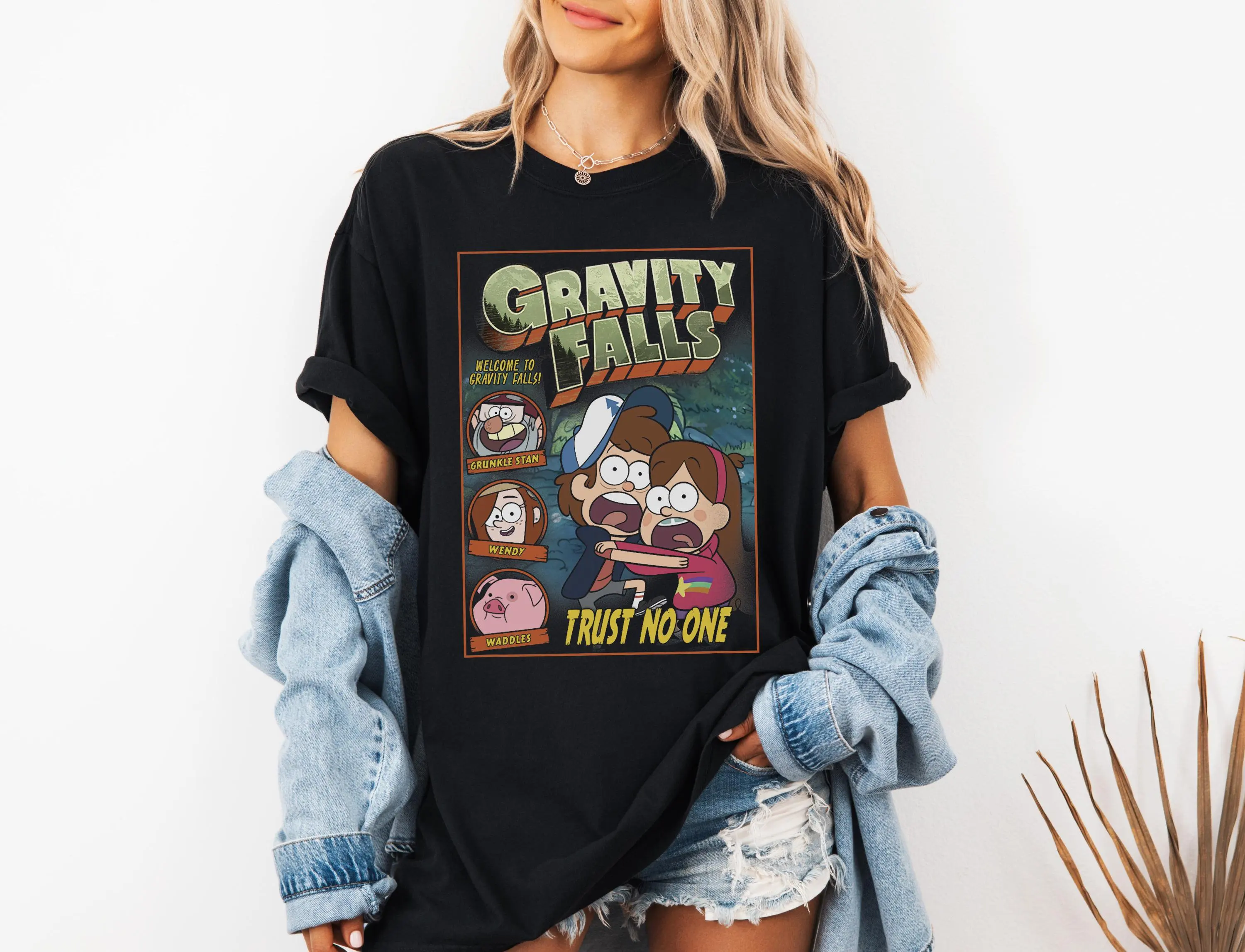 تي شيرت Disney Gravity Falls Nobody's Afraid Dipper and Mabel، قميص Disney Mabel and Dipper، شير متطابق للعائلة من Disneyland #6