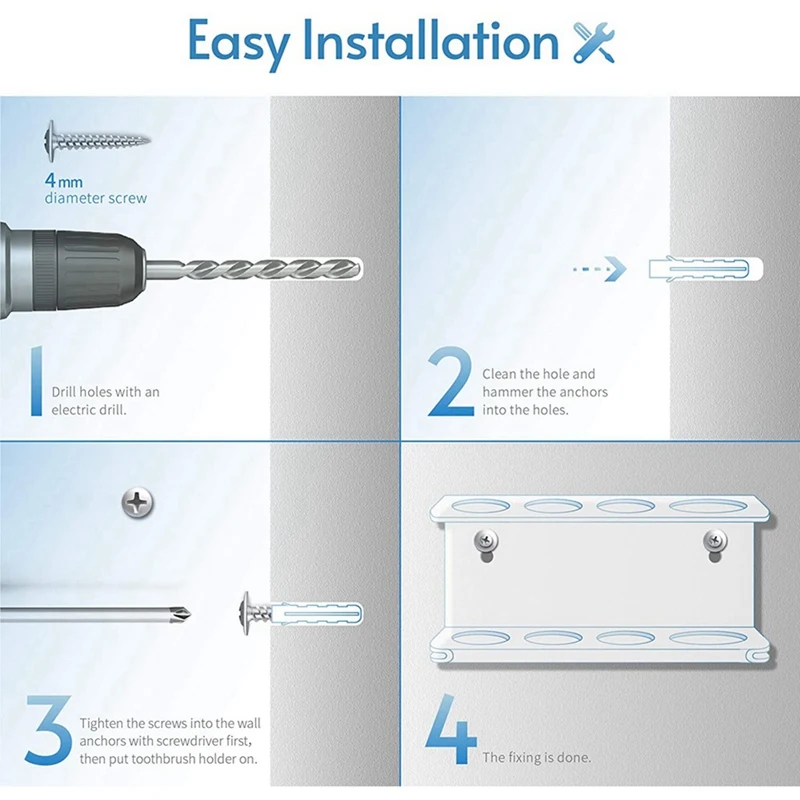 2 Pcs Wall Mounted Electric Toothbrush Holder 4 Slots Acrylic Toothpaste Cleanser Storage Stand Holder Hanging Shelf