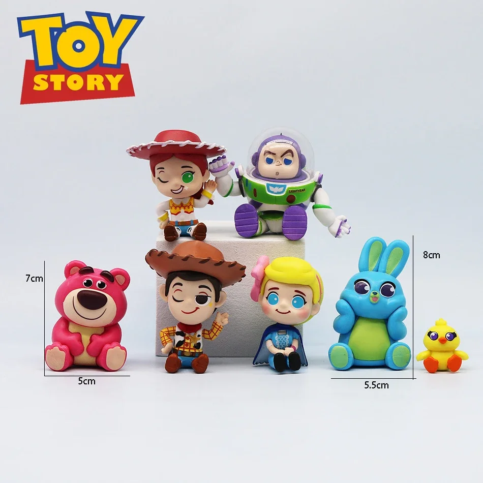 Versión Q 7 unids/set Toy Story 4 figuras de acción de juguete Woody Jessie Buzz Lightyear Forky Bear sentado serie Figura modelo regalos de muñecas