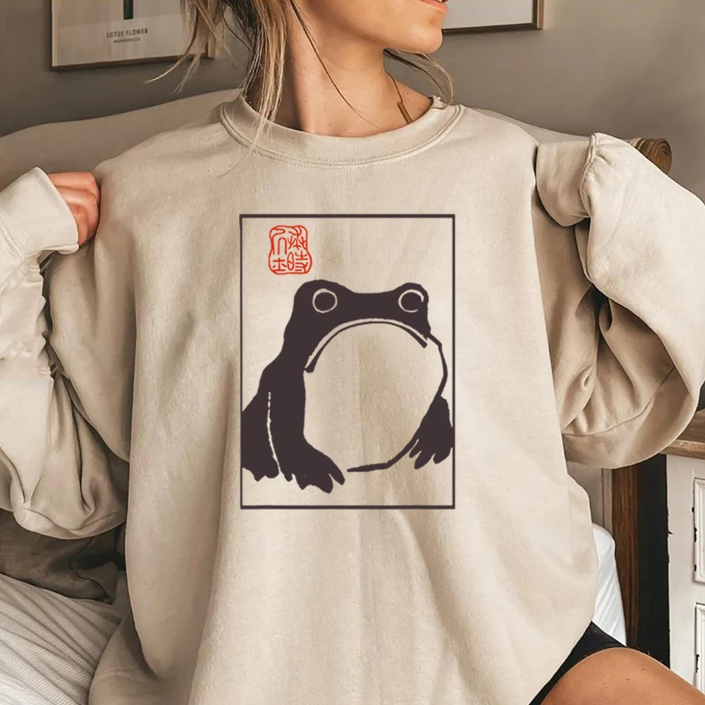 

Unimpressed Frog Sweatshirt Japanese Aesthetic Hoodie Matsumoto Hoji Art Funny Frog Sweater Frog Lover Crewneck Sweatshirts Top