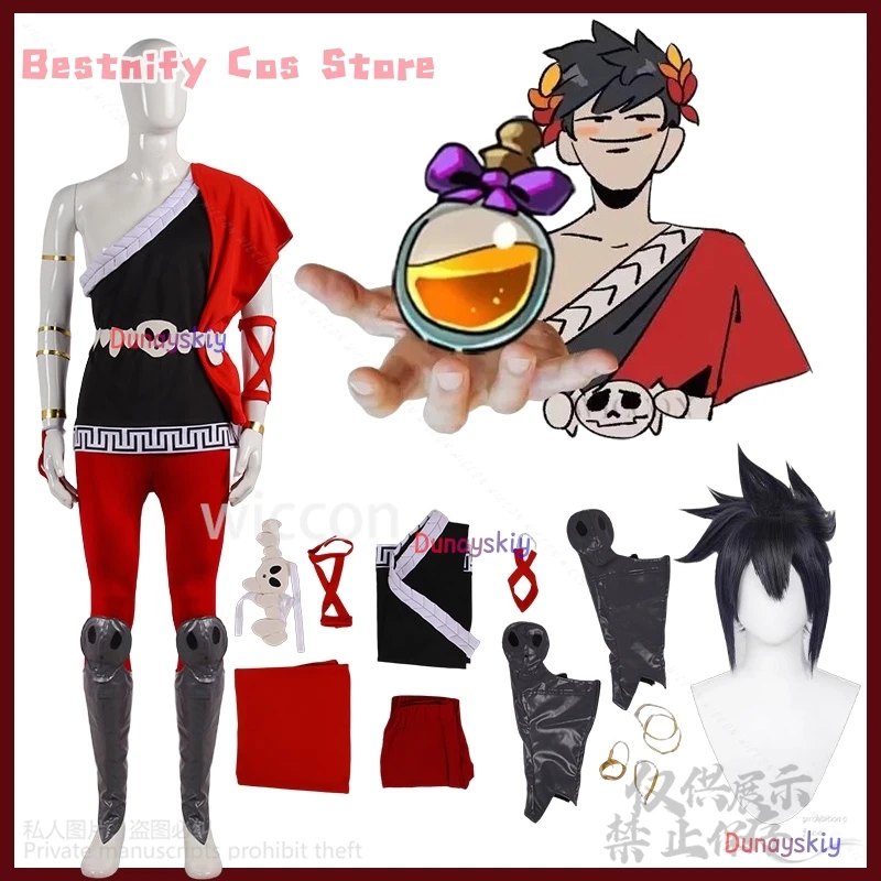 

CosplayThe God Of Hell Hadees Cosplay Anime Game Fighting Suit Sexy Man Cos Wigs Black Red Jumpsuit Skull Prop For Halloween 코스프