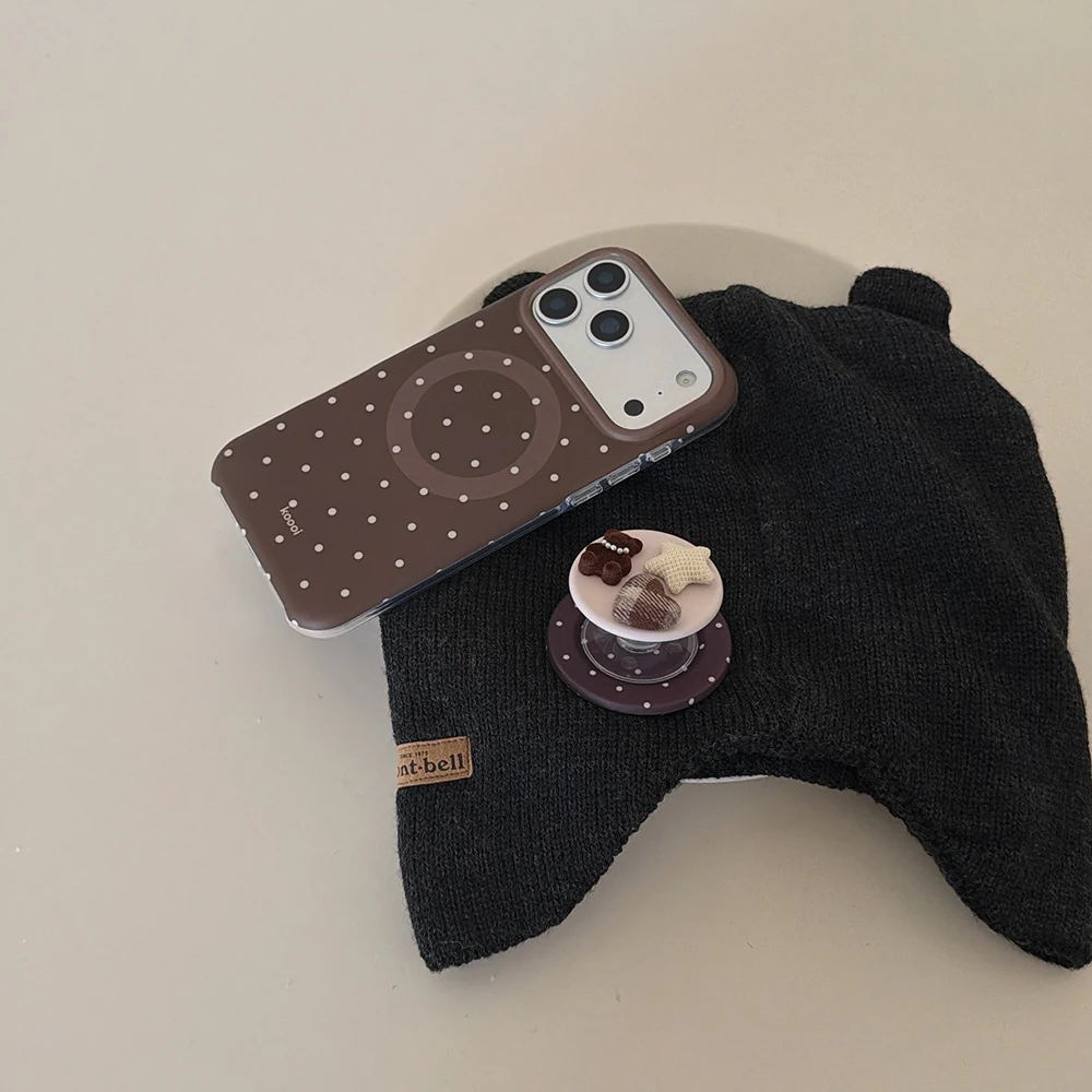 Luxuriöse braune weiße Polka Dot-Muster-Magnet-Handyhülle für iPhone 13, 14, 15, 16, 17 Pro Max, stoßfeste, niedliche Abdeckung für Magsafe-Hülle – Detail 17