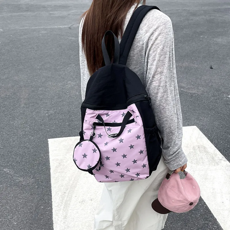 Korean Polka Dot Backpack Casual Lightweight Outdoor Hiking Bag Unique Versatile Computer Backpack for College High School Stude