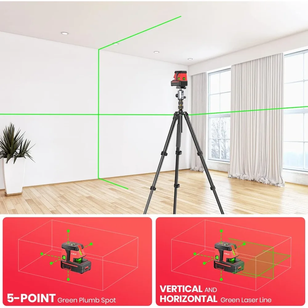 Laser Level 5-Point Self-Leveling Laser Level Line Tool with Pulse Mode-200ft Green Laser Range for Indoor/Outdoor Use