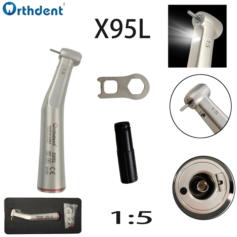 

1Set Push Button 1:5 Increasing Low Speed Dental Contra Angle Handpiece X95L Inner Water Spray Red Ring Air Turbine Dentistry