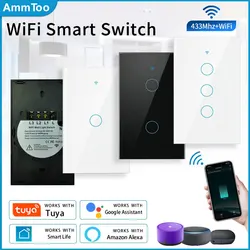 Tuya WiFi Smart Light Switch US 120 Type Wall Touch Panel senza neutro singolo fuoco funziona con Alexa Google Home 1/2/3 Gang