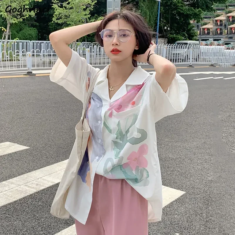 

Shirts Women Flowers Simple Daily All-match Designed Cool Korean Style Ladies Loose Cozy Breathable Stylish Delicate New Popular