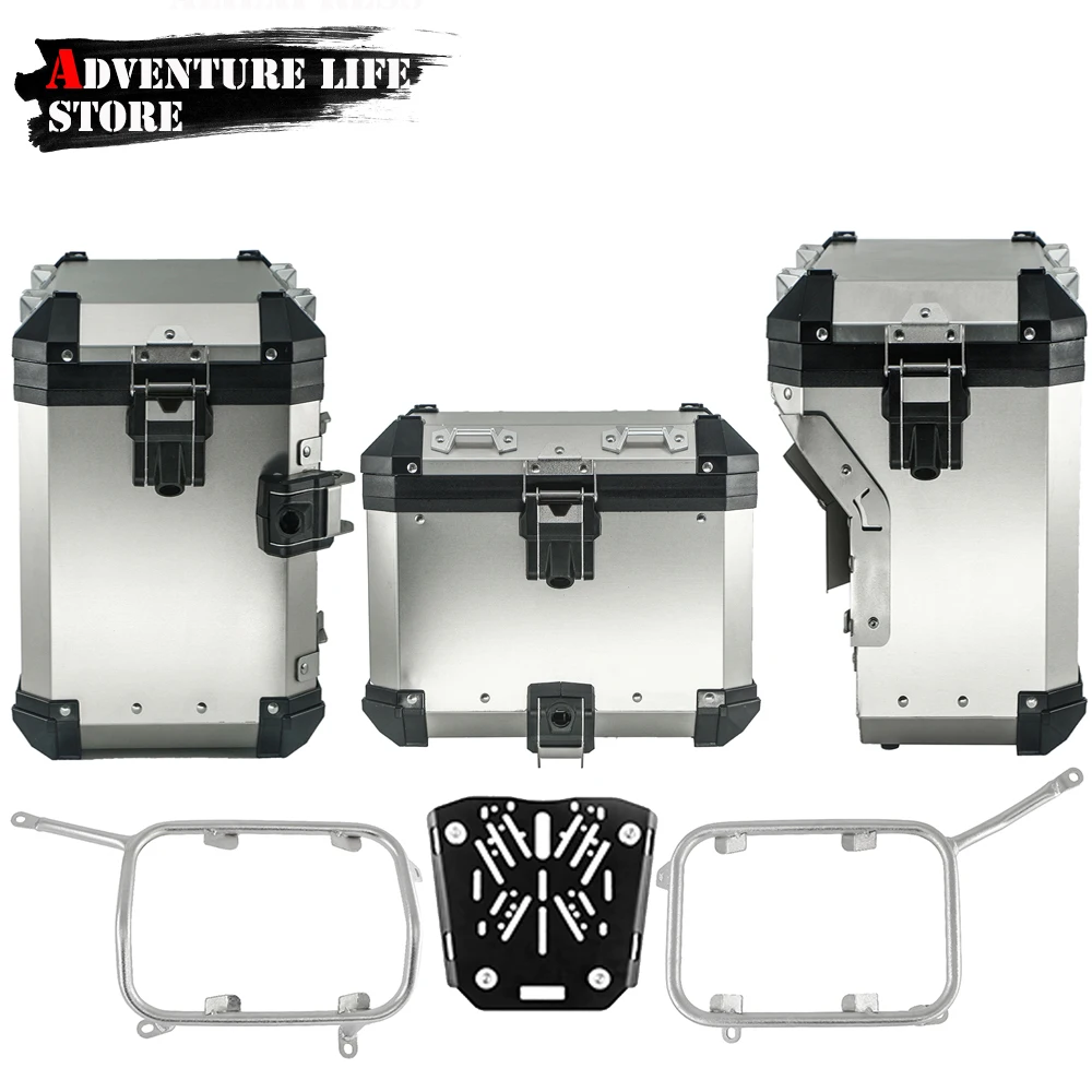 Motorcycle Black Silver Panniers Top Case Aluminum Saddlebag Rack Luggage Box Bracket For Benelli TRK502X TRK 502 X 502X