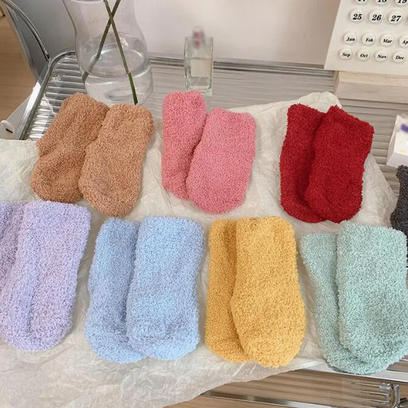 4Pair/lot New Autumn/Winter Children's Solid Color Thick Warm Baby Socks