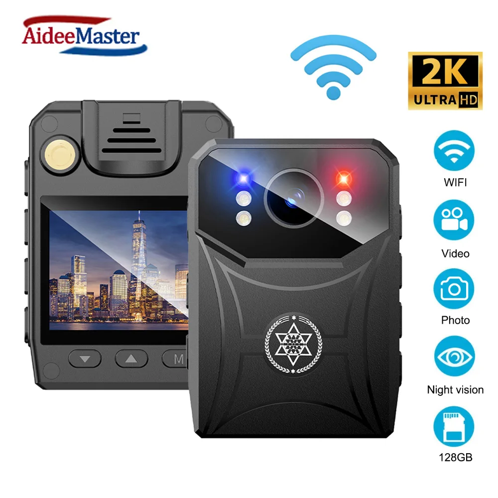 2K Mini Body Camera Full HD 1080P 2 Inch IPS Touch Screen Night Vision Video Recorder Security Guard Police Body Mini Cam