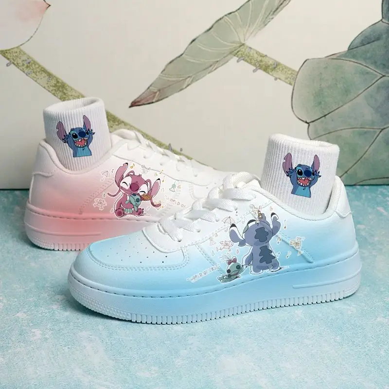 Disney-zapatos deportivos Lilo & Stitch para parejas, zapatillas de tenis informales de dibujos animados, color blanco, talla 35-40, 2024