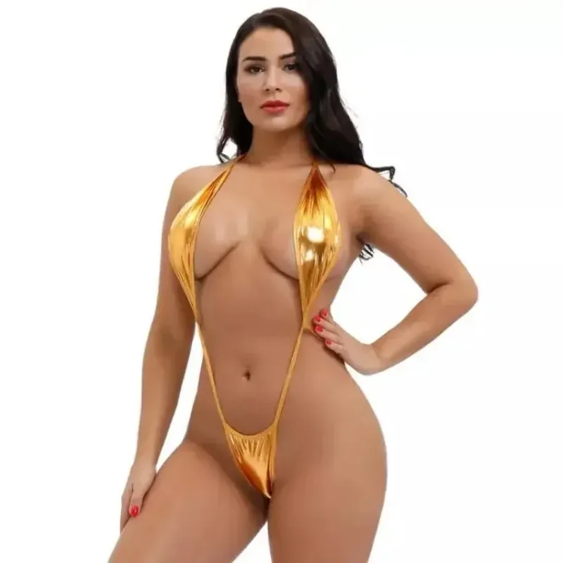 Sexy Latex Catsuit One-piece Three-point Bikini Sexy Swimsuit Set Seductive Pole Dancing Porno Costume Sexy Women Open view 5