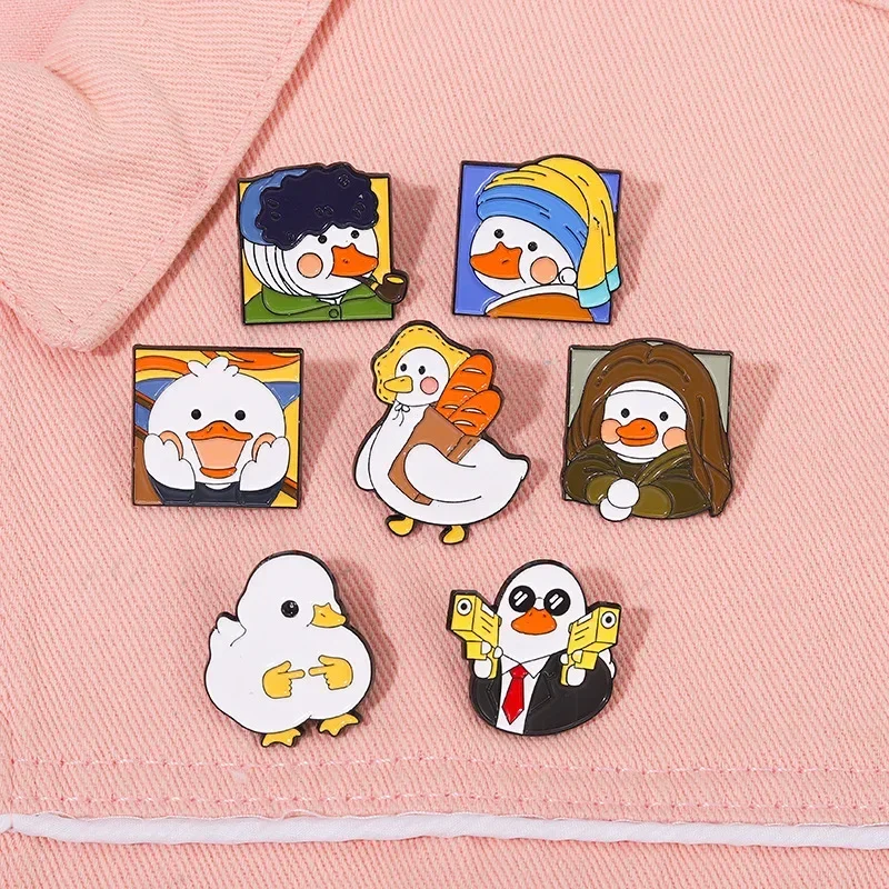 7PCs Cute Duck Lapel Pins Fashion Animal Badge Acrylic Brooch Clothes Hat Shirt  Backpack Accessories Party Gift