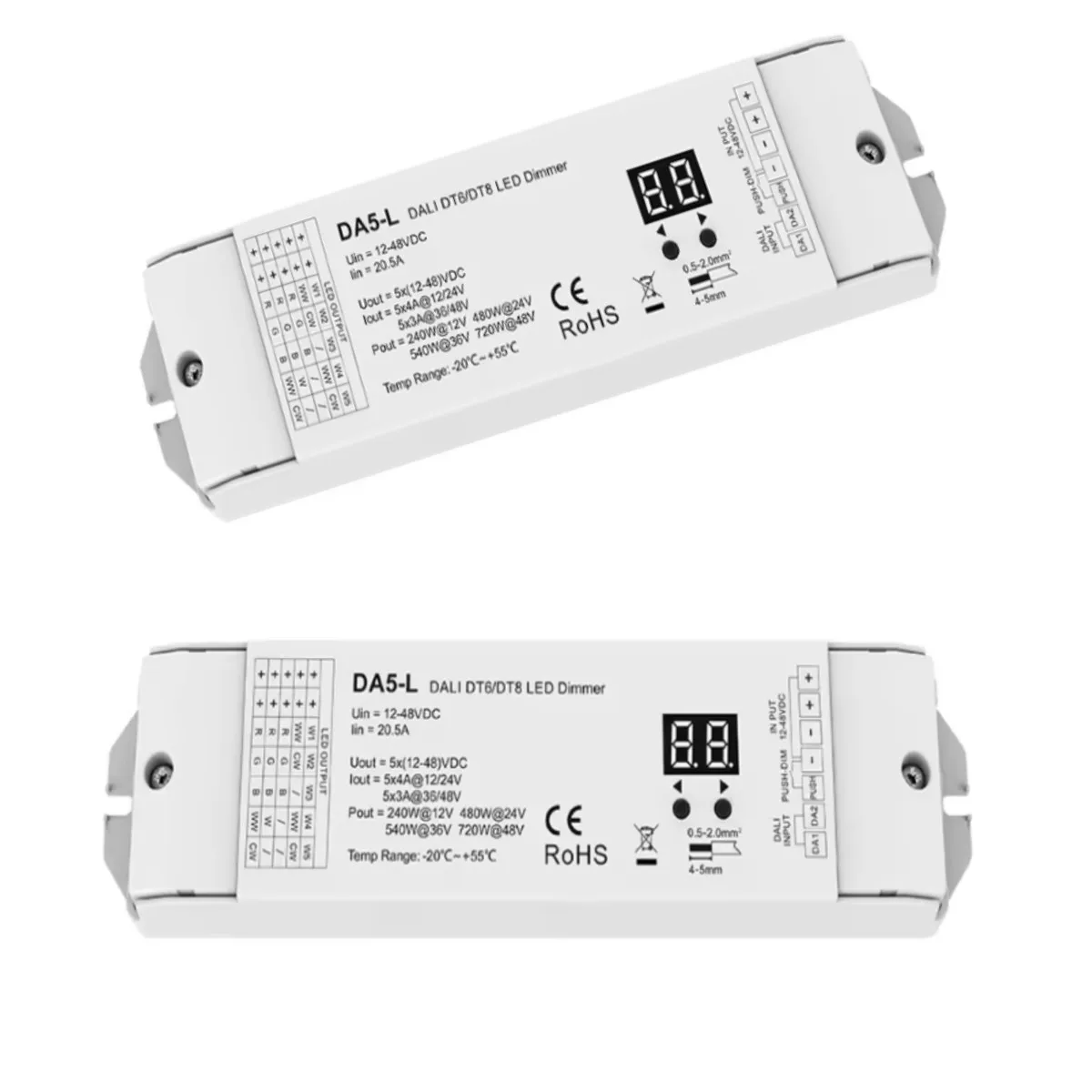 DC12V-48V CV DALI LED Dimmer 5 Channel 5CH*4A 24V Controller Constant Voltage DA5-L(DT6/DT8) For RGBCCT RGB LED Strip Light Tape