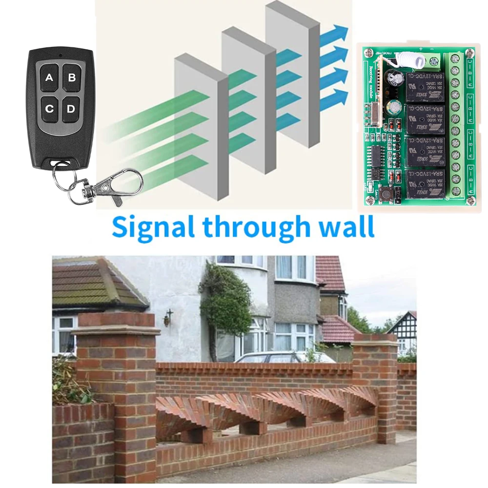 433Mhz RF Remote Control Circuit Universal Wireless Switch DC 6V 12V 4CH rf Relay Receiver and Keyfob Transmitter for Garage