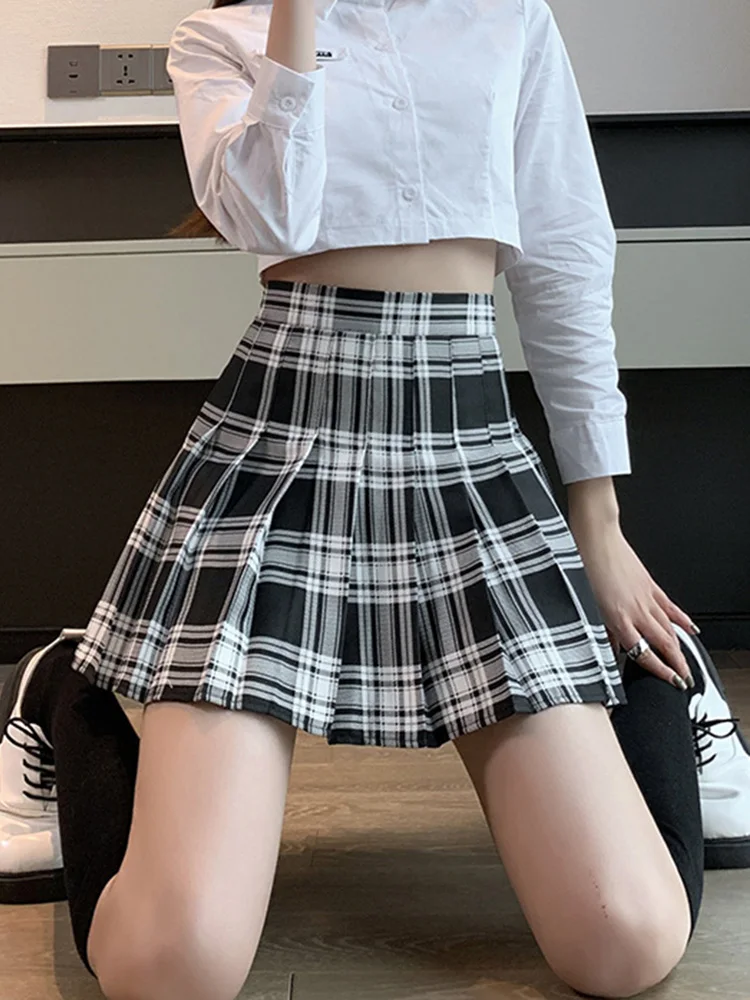 Women Plaid Grid Printed Summer Short Sexy Skirt High-Waist New Mini School Girls Dance Clothing