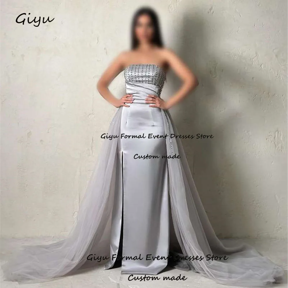 Giyu A-line Beading Evening Gown Dress Strapless Floor-Length Wedding Party Dress Sukienka Wieczorowa Luksusowa