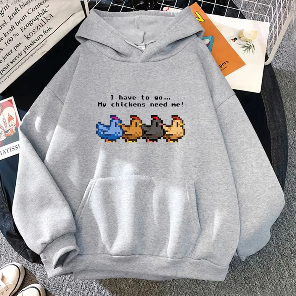 2026 Stardew Valley Chicken Pullover Hoodie, I Have To Go My Chickens Need Me Graphic, Unisex Harajuku Winter Casual Sweatshirt