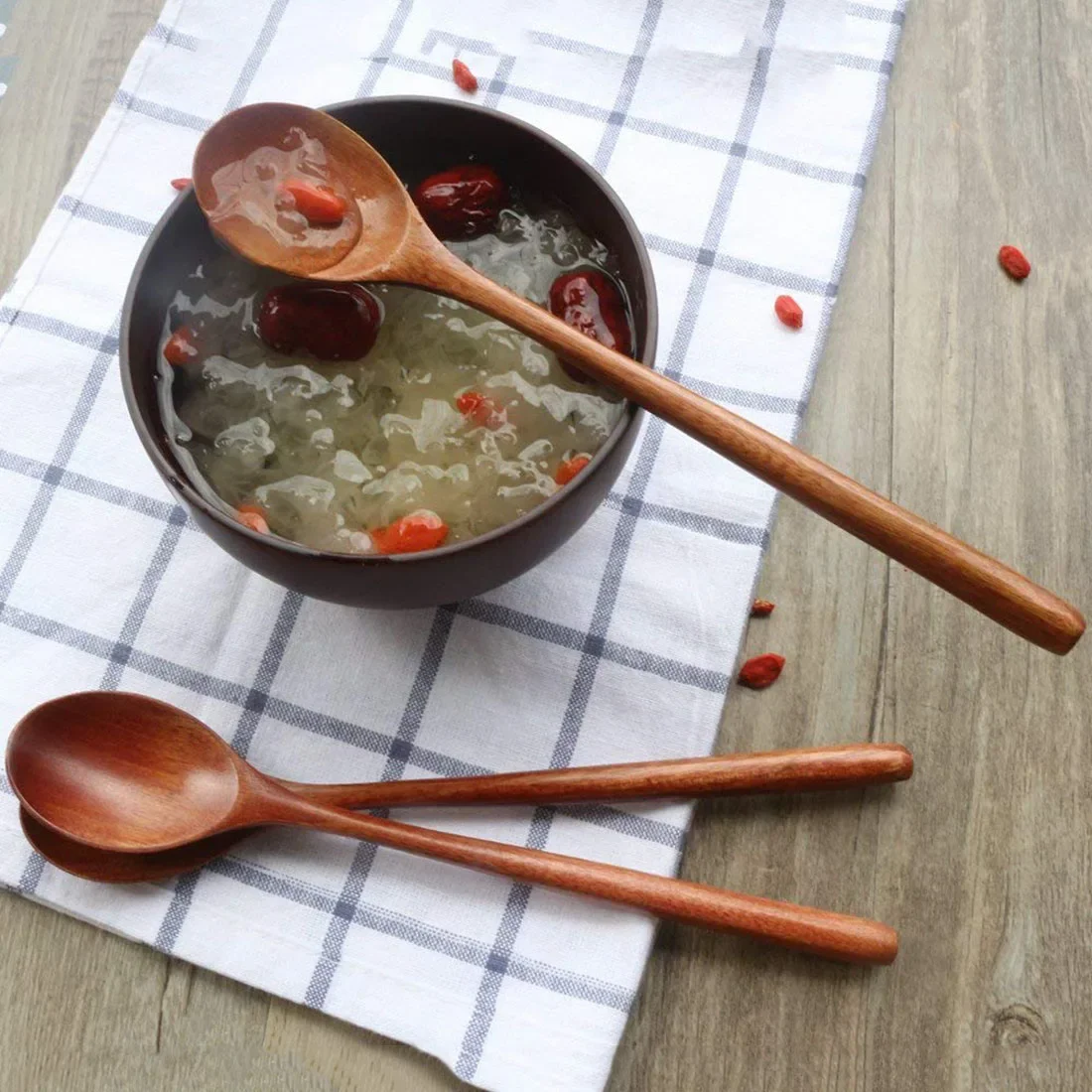 Wooden Spoons, 6 Pieces Wood Soup Spoons for Eating Mixing Stirring Cooking, Long Handle Spoon with Japanese Style Kitchen Ute