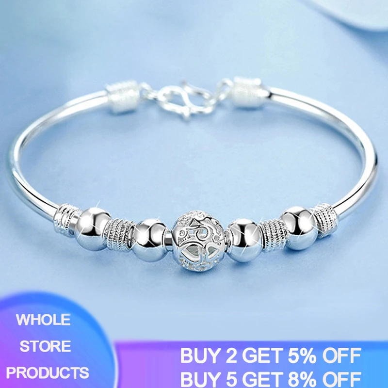 Genuine Tibetan Silver  Bracelets Bangles Women Fashion Beads Charms Bracelet Blessing Good Luck Gift Bracelet for Women Girl