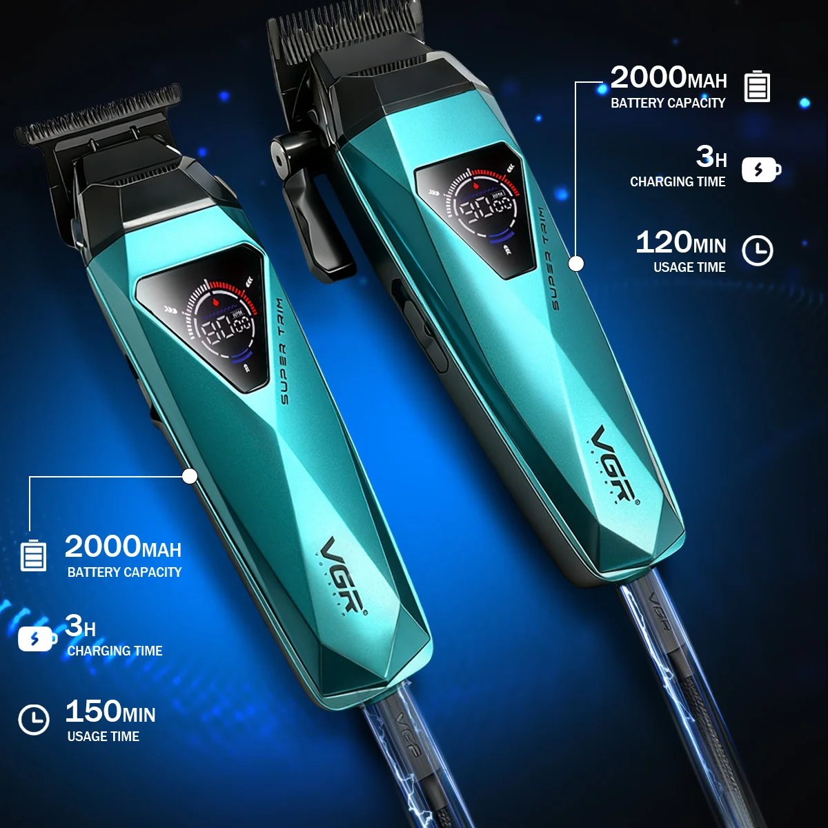 VGR Hair Trimmer Electric Hair Cutting Machine Professional Hair Clippers Cordless Barber Combo LED Trimmer for Men V-877 S2 view 5