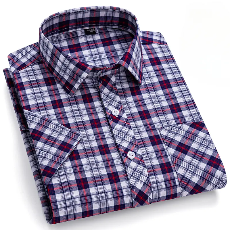 New in Shirt Over Size 100% Cotton Thin Summer Short Sleeve Shirts for Men Slim Fit Plain Shirt Plaid Soft Korean Popular Clothe - Image 16