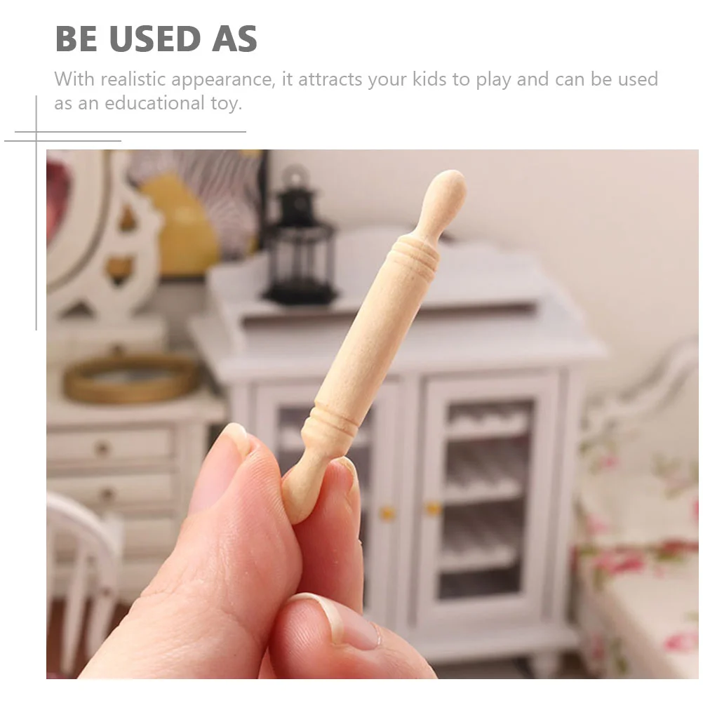 8 Pcs Mini Wooden Rolling Pin Toys Realistic Simulation Kitchen Prop for Dollhouse Decor Lightweight Small Size for Dollhouse