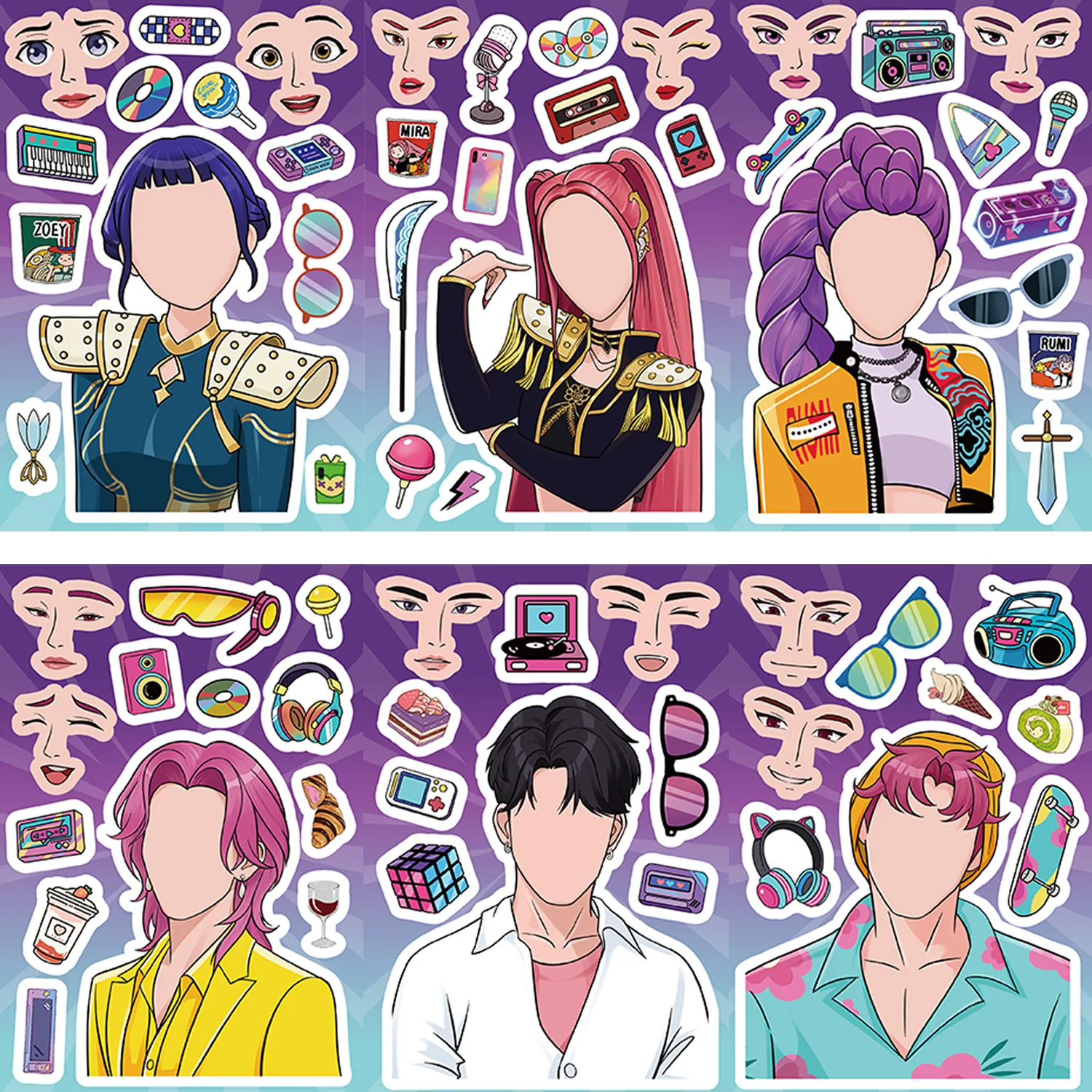 Koreanische Girlgroup Lustige Gesichtsveränderungs-Aufkleber Wasserfeste Wiederverwendbare Puzzle-Sticker Kinder DIY Bastelgeschenke Dekoration Partyzubehör – Detail 8