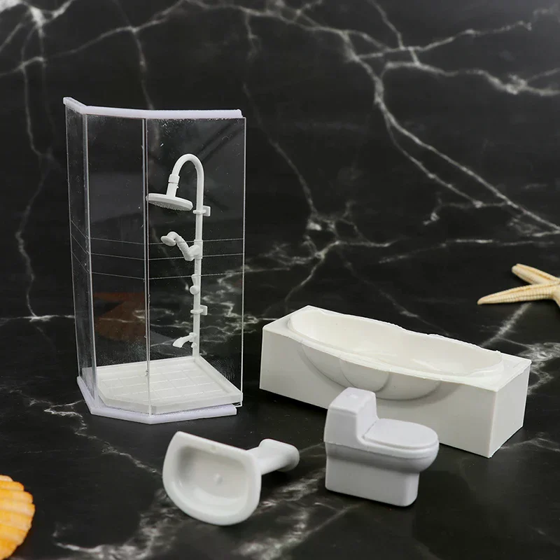 

1:25 Dollhouse Miniature Bathroom Set Shower Room Toilet Bathtub Sink Model Toy