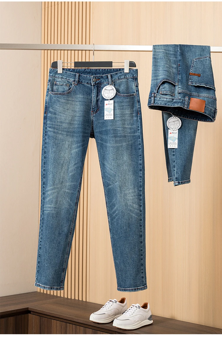 

Мужские джинсы Wood Giant 6K, мягкие эластичные тонкие прямые брюки, модные всесезонные длинные брюки, повседневная уличная одежда