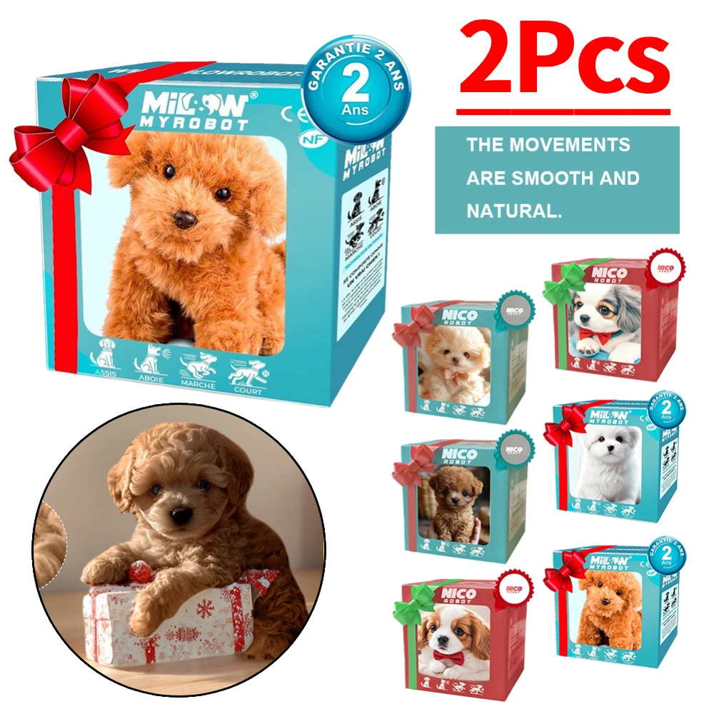 

2 шт. Новые милые плюшевые роботы-щенки, интерактивные, ходячие, с функцией лая и подхвостованием, плюшевые игрушки-щенки (без батареек), подарки
