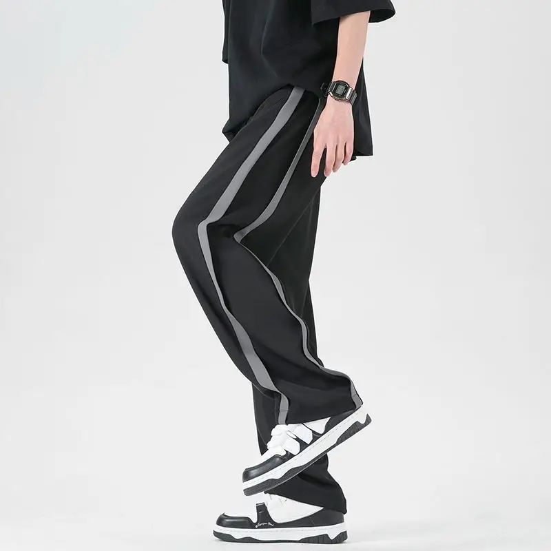 

Trousers Striped Male Sports Pants Black Straight Men's Sweatpants Loose Long Athletic Y2k Baggy Elastic Sport Essential Retro