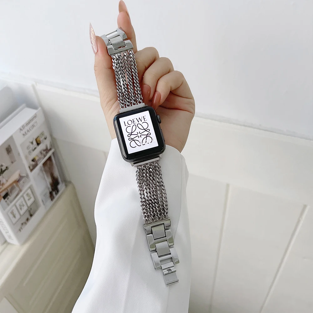 Metal Strap for Apple Watch Band 44mm 40mm 45mm 41mm 42mm 38mm 49mm Chain link wristband iWatch Series Ultra 8 7 6 5 4 3 SE Band