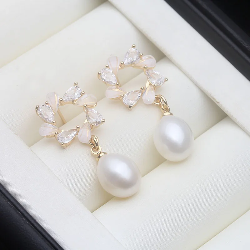

Real Natural Freshwater White stud earrings pearl Woman,Wedding Silver 925 Pearl Earrings Jewelry Wife Birthday Gift Pink Black