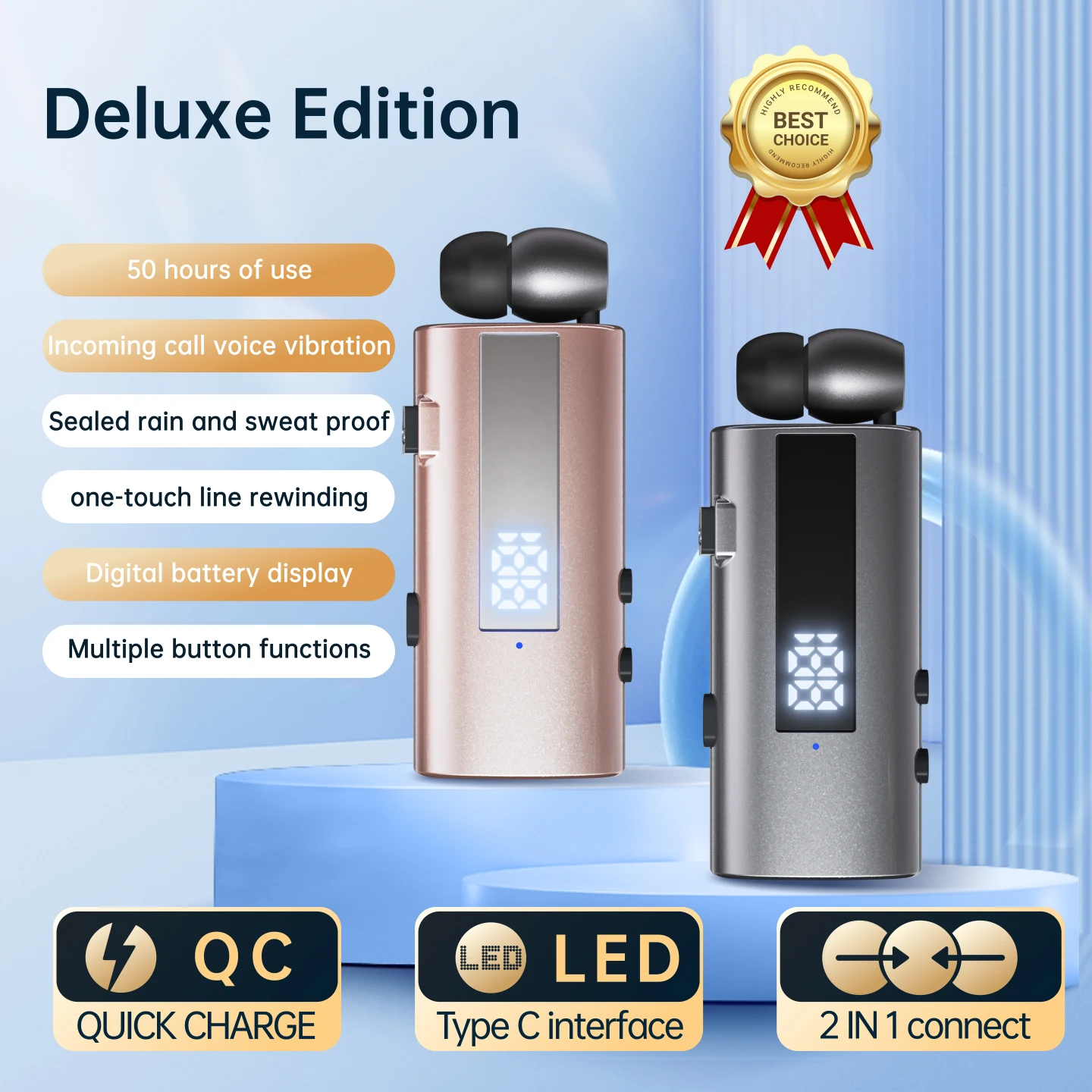 K92 بلوتوث 6.0 Lavalier سماعة رأس للأعمال دعوة 30h/الموسيقى 50h الاهتزاز تذكير LED شاشة ديجيتال مع هيئة التصنيع العسكري سماعة لاسلكية