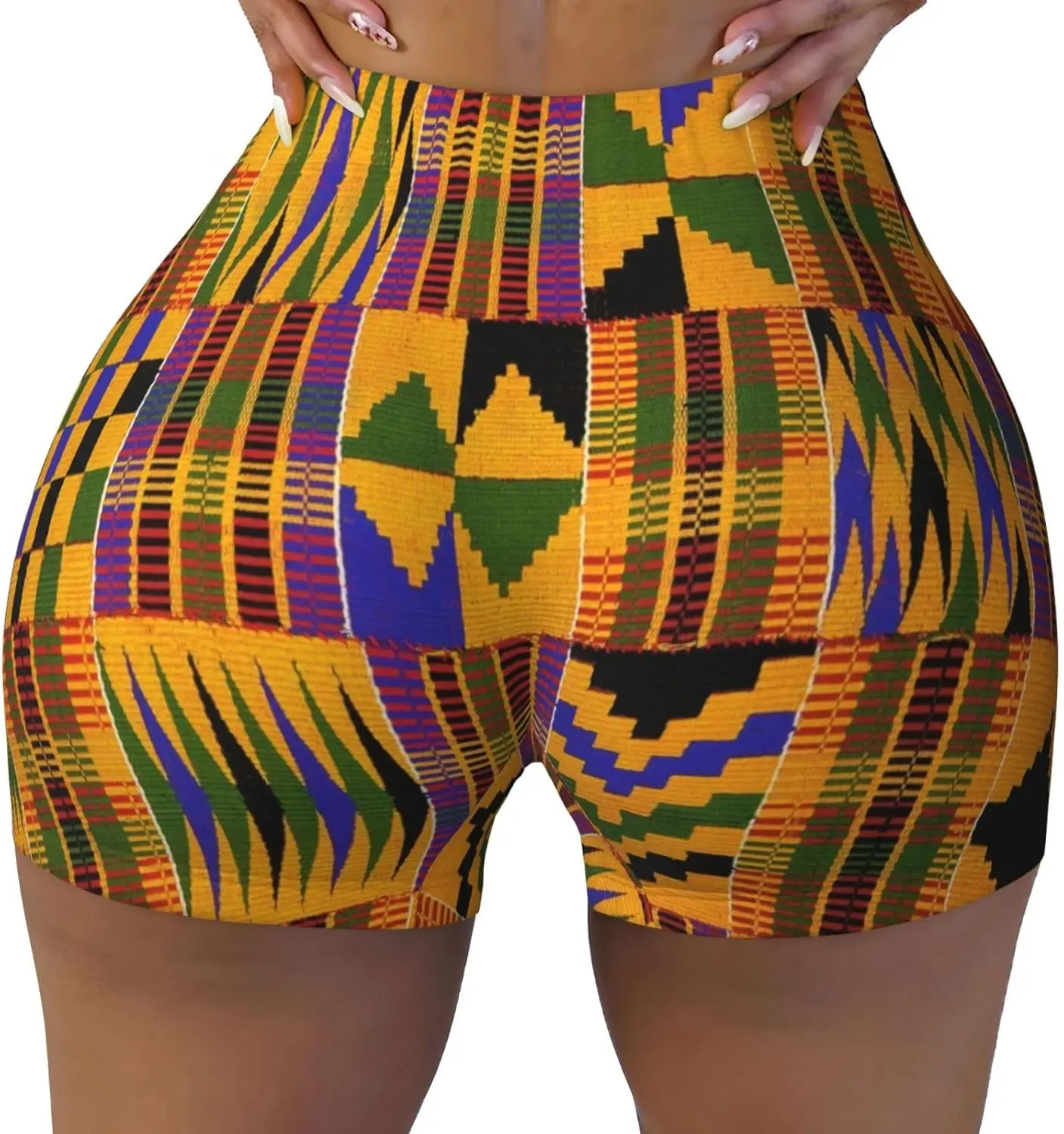 شورت نسائي للتمرين بتصميم الأزهار الأفرو، شورت يوجا مرن رياضي قصير للياقة البدنية، طباعة قابلة للغسل في الغسالة