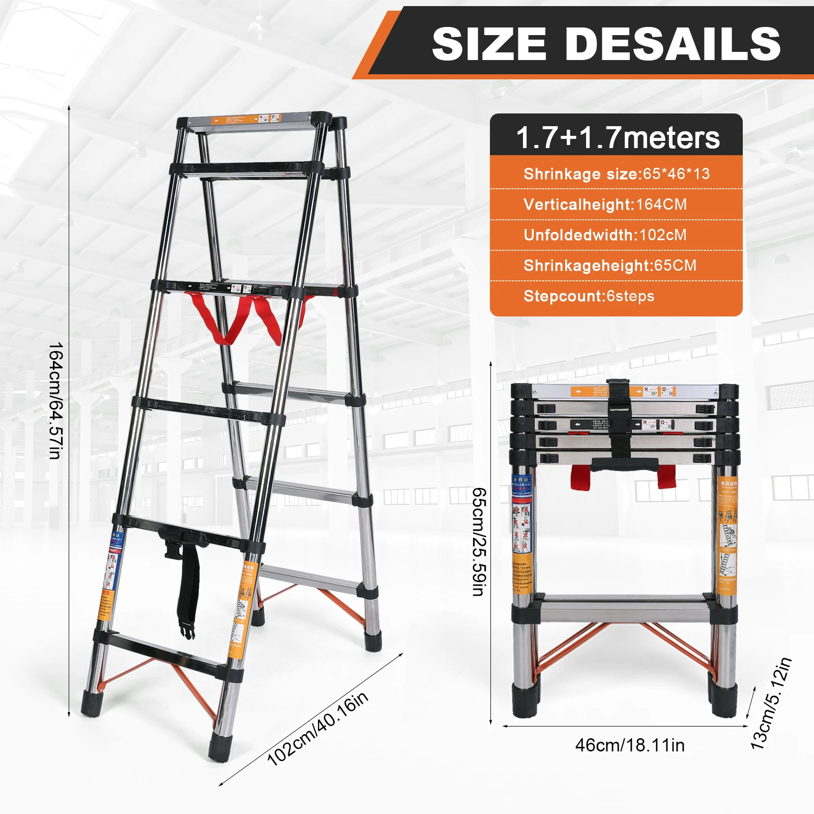 

5 Step Telescopic Ladder Folding Step Stool Heavy-Duty Steel Ladder Collapsible Ladder Lightweight for Household Kitchen Office