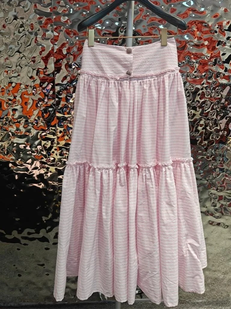 

Розовая юбка А-силуэта с оборками, высокая талия, для офиса, элегантная, для женщин, для работы, в стиле Court.