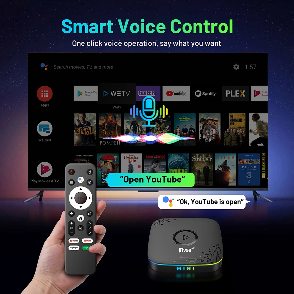 TV98 ATV Mini-TV-Box Android 14 Smart Home Theater 2GB 16GB Rockchip RK3518 BT5.0 HD 4K 8K Sprachassistent 2.4G&5G Dual WiFi6
