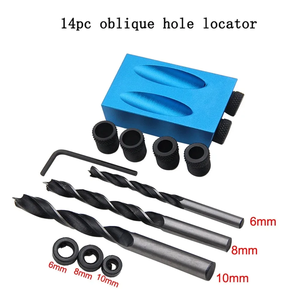 15 Degree Angle Blue Aluminum Alloy Woodworking Doweling Jig Drill Guide Hole Locator Wood Board Joining Installation Tool