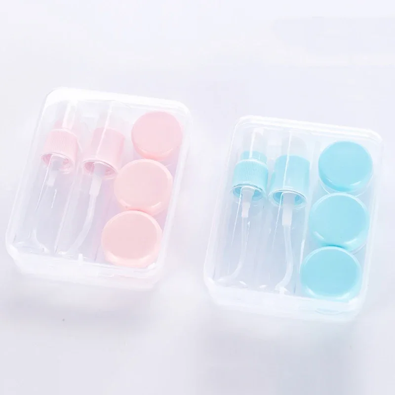 Travel Kit 5Pcs Refillable Bottle Set with Box Plastic Spray Lotion Bottle Cream Jar Cosmetic Container Can Carry On The Plane