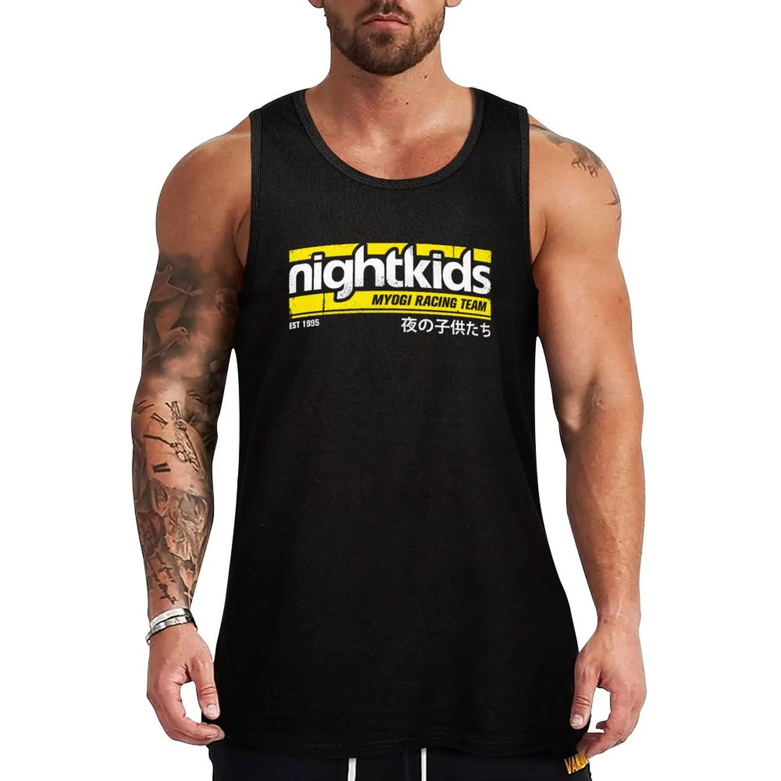 

Initial D - NightKids Tee (White) Tank Top plain t-shirt men gym clothing gym clothes men Vests