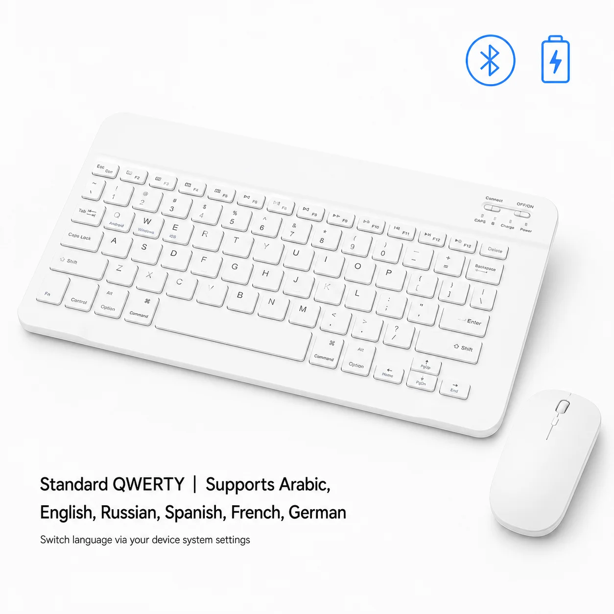 Wireless Bluetooth Keyboard & Dual-Mode Mouse Combo for iPad Tablet Laptop Android Phone, Rechargeable Silent Slim Portable