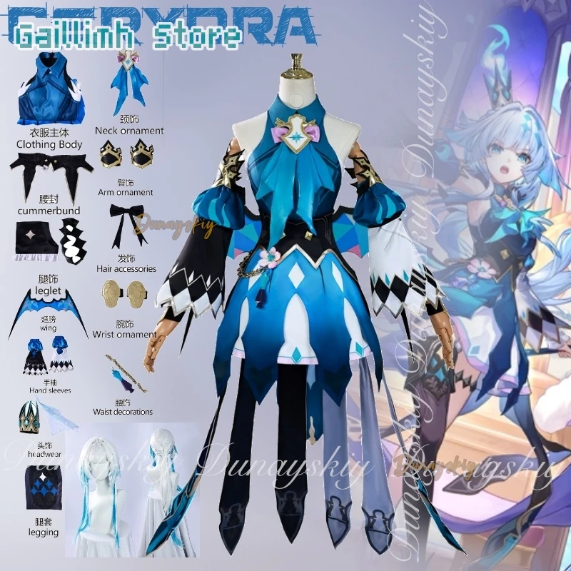 

Honkai: Star Rail Game Cerydra Cosplay A Demigod With The Blue Dress With The Milky Golden Color Wig Cosplay Costume Full Of Set